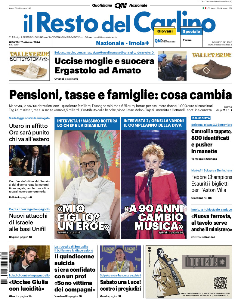 Prima-pagina-il resto del carlino-edizione-di-oggi-20241017